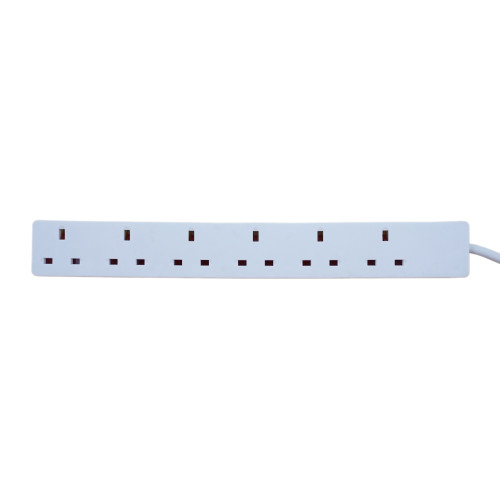 6 Gang 13amp Power Extension Lead Strip 10m White