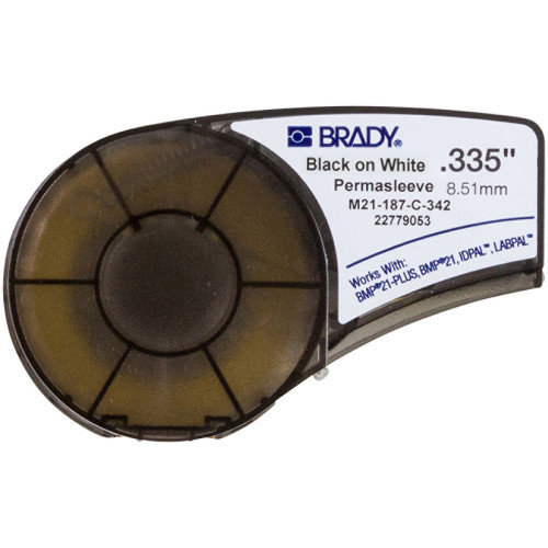  | Brady M21-187-C-342 PermaSleeve Heatshrink Polyolefin Sleeve, BMP21-PLUS/BMP21/IDPAL-B-342- 8.50mm x 2.10m-Black on White
