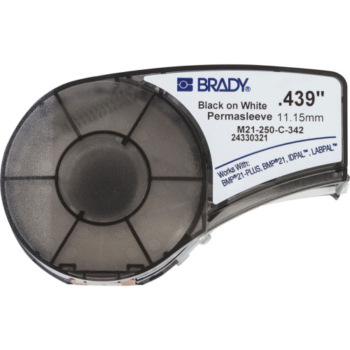  | Brady M21-250-C-342 PermaSleeve Heatshrink Polyolefin Sleeve, BMP21-PLUS/BMP21/IDPAL-B-342- 11.15mm x 2.10m-Black on White