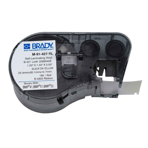 CMW Ltd cable labels | Brady M-91-427-YL BMP41/BMP51/BMP53 Labelmaker Labels - B-427 - 25.40 mm x 38.10 mm - Black on Yellow