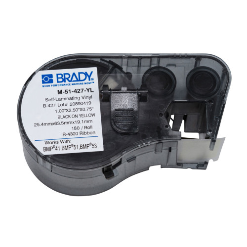 CMW Ltd cable labels | Brady M-51-427-YL BMP41/BMP51/BMP53 Labelmaker Labels - B-427 - 25.40 mm x 63.50 mm - Black on Yellow