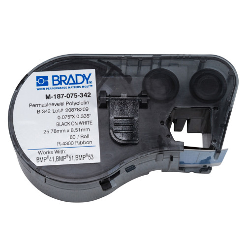  | Brady M-187-075-342 BMP41/BMP51/BMP53 Labelmaker PermaSleeve Wiremarker Sleeves- B-342- 19.05mm x 8.50mm- Black on White