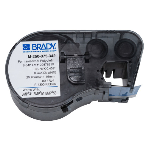  | Brady M-250-075-342 BMP41/BMP51/BMP53 Labelmaker PermaSleeve Wiremarker Sleeves- B-342- 19.05mm x 11.15mm- Black on White