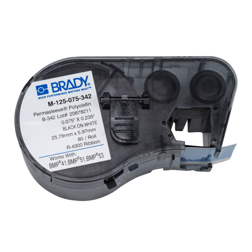  | Brady M-125-075-342 BMP41/BMP51/BMP53 Labelmaker PermaSleeve Wiremarker Sleeves- B-342- 19.05mm x 6.00mm- Black on White
