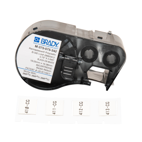 Brady Cable Labels, M-375-075-342 BMP41/BMP51/BMP53 Labelmaker PermaSleeve Wiremarker Sleeves, B-342, 19.05 mm x 16.40 mm, Black on White