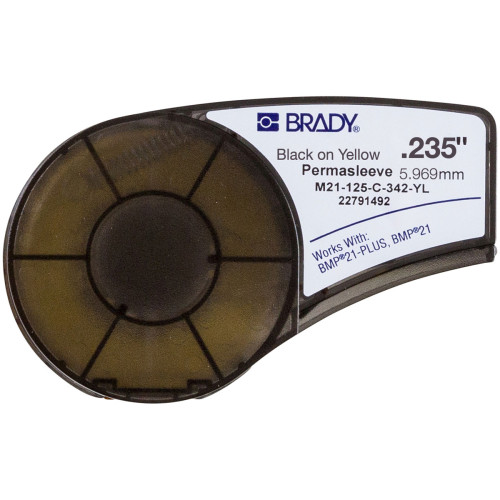  | Brady M21-125-C-342-YL PermaSleeve Heat-shrink Polyolefin Sleeve for BMP21-PLUS - B-342 - 6.00mm x 2.10m - Black on Yellow