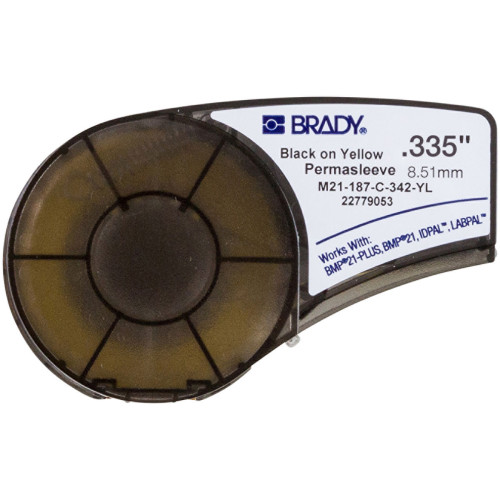  | Brady M21-187-C-342-YL PermaSleeve Heatshrink Polyolefin Sleeve, BMP21-PLUS/IDPAL-B-342-8.50mm x 2.10m-Black on Yellow