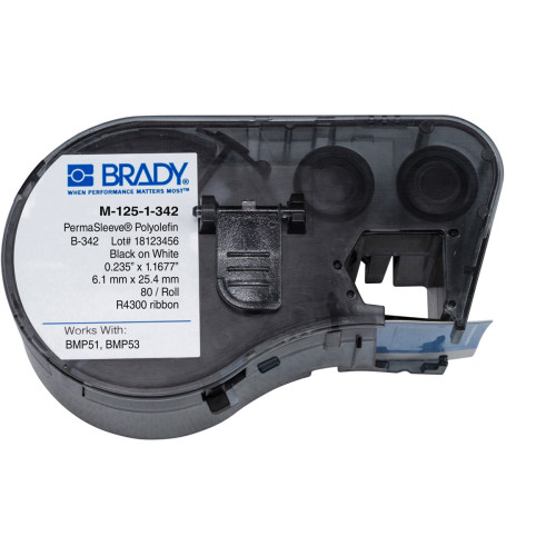 CMW Ltd | Brady M-125-1-342 BMP51/53 Labelmaker PermaSleeve Wiremarker Sleeves - B-342 - 25.78 mm x 6.00 mm - Black on White
