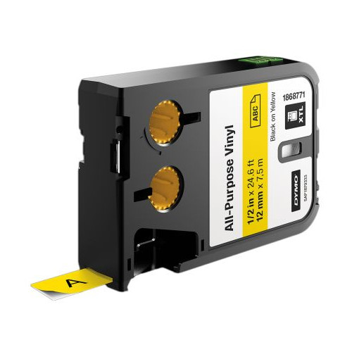 CMW Ltd | DYMO XTL 1868771 12mm All-Purpose Vinyl Black on Yellow Label Tape