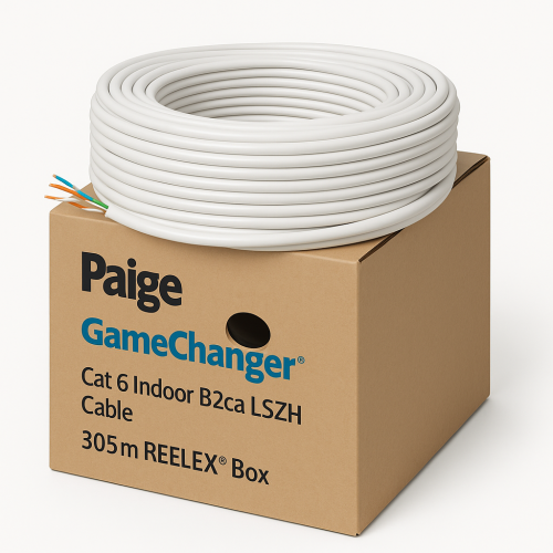 Paige GameChanger Cat 6 Indoor B2ca LSZH Cable 305m REELEX Box &acirc; Blue with White Stripe