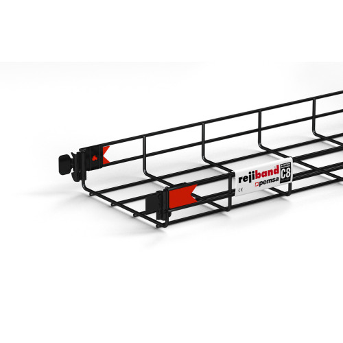 Pemsa Rejiband Rapide Coated Mesh Black C8 500mm wide x 60mm Deep Wire Basket Tray with Couplers 3m length