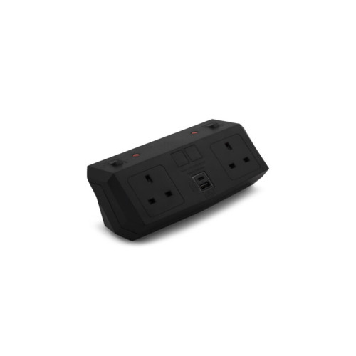 Black 2xUK socket with switches & 3A thermal reset 1xUSB A+C charger