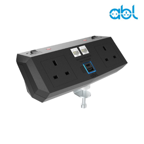Black 2 x UK socket with switches & 3A thermal reset 1xUSB A+C charger 2xRJ45 Cat6A