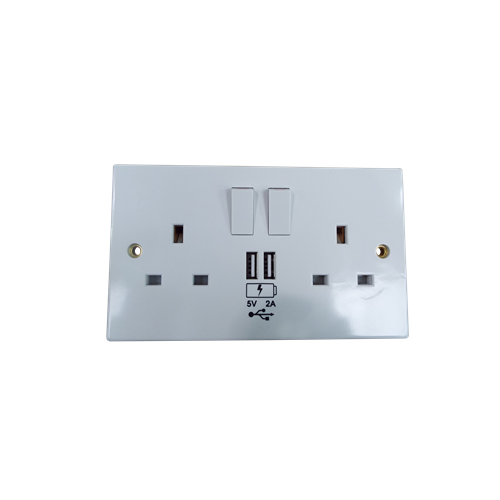 CMW Ltd | 13A 2G Switched Socket with Dual USB Charger 5V DC 3.1A - White