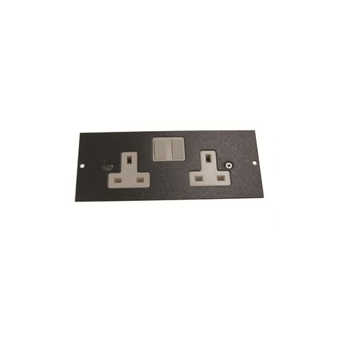 TASS ST0300 | 3 Compartment Floor Box Twin Switched Socket Outlet Light Grey 185mm x 76mm