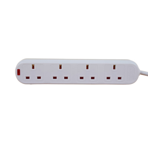 4 Way 13amp Power Extension Lead 3m with Neon White (Each)
