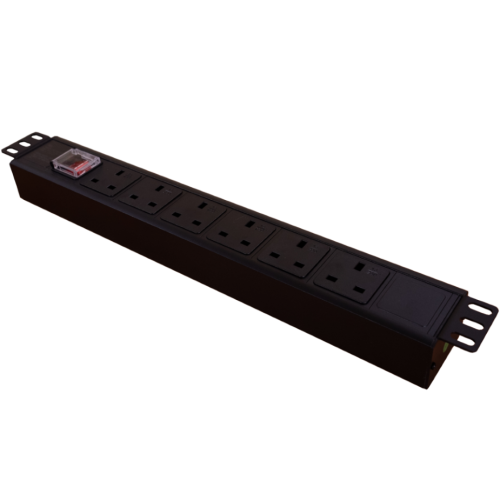 6way Horizontal Surge/Filtered PDU, 6 X UK Sockets, 3m Lead to 10A IEC C14 Plug