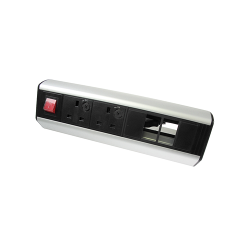 CMW Ltd | CR Desktop Unit 2 x UK Socket Power - 2 x LJ6C Data 1 x Master Switch Black/Silver