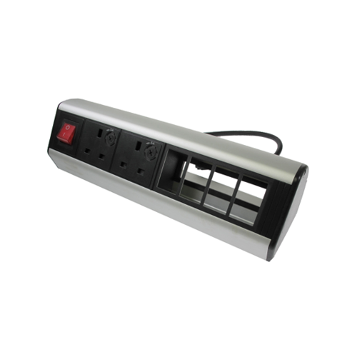 CMW Ltd | CR Desktop Unit 2 x UK Socket Power - 4 x LJ6C Data 1 x Master Switch Black/Silver