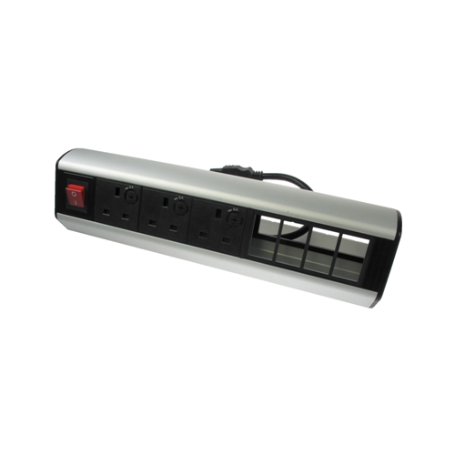 CMW Ltd | CR Desktop Unit 3 x 13A UK Power - 4 x LJ6C Data 1 x Master Switch Black/Silver