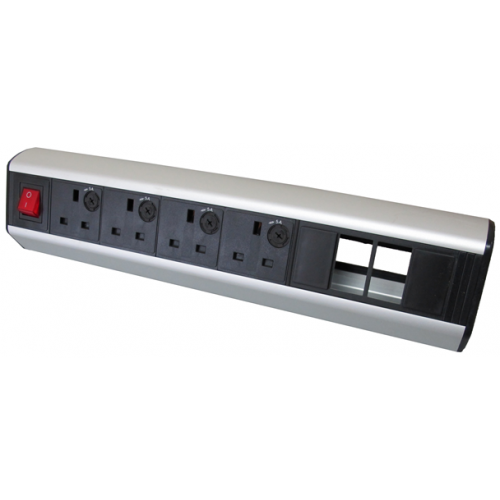 CMW Ltd | CR Desktop Unit 4 x 13A UK Power - 2 x LJ6C Data 1 x Master Switch Black/Silver