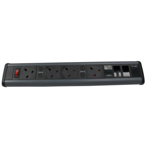 CMW Ltd Desk Cable Management | Desktop Unit- 4 x 13A UK Power-2 x LJ6C Empty Data Black/Grey