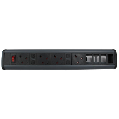 CMW Ltd Desk Cable Management | Desktop Unit- 4 x 13A UK Power-4 x LJ6C Empty Data Black/Grey