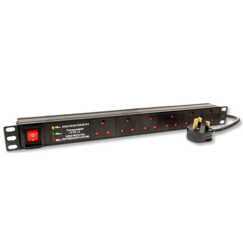 CMW Ltd | 6 Way Horizontal Surge and Filtered UK PDU 1.5U 3m Switched- Black