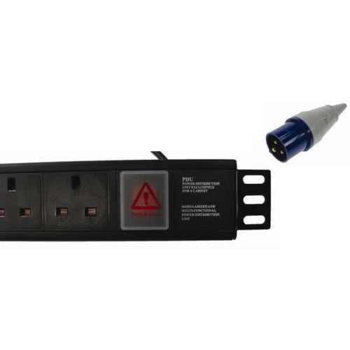 CMW Ltd | 5 Way Horizontal UK PDU 1.5U 3m Switched with 16A Commando- Black 