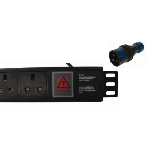 CMW Ltd | 6 Way Horizontal UK PDU 1.5U 3m Switched with 32A Commando- Black 