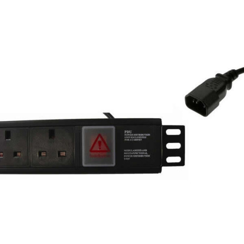 CMW Ltd | 6 Way Horizontal UK PDU 1.5U 3m Switched with IEC-C14 Plug- Black 