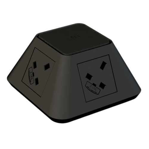 Inca 2 x power, 2 x twin 5A USB charger, 1m mains lead to 3-pole connector, Grommet Mount module black