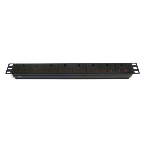 8way Horizontal PDU with 8 X UK Sockets no switch and a 3m Lead to UK Plug