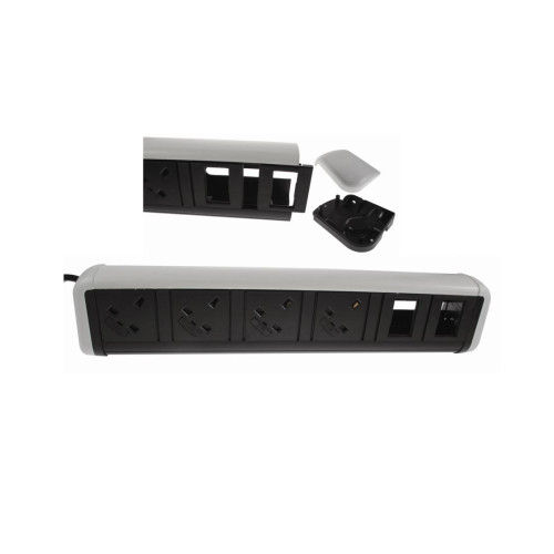 CMW Ltd Desk Cable Management | 4 Power 4 Data White / Black Desktop Unit