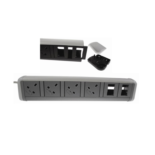 CMW Ltd Desk Cable Management | CMD Contour Desktop Unit 4 x 13A UK Power - 4 x Cat6 White/Grey