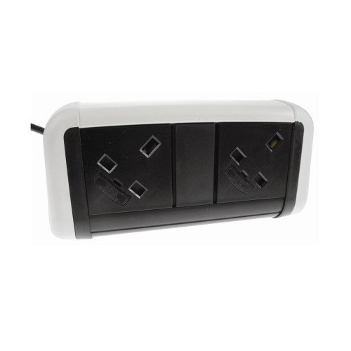 CMW Ltd Desk Cable Management | 2 Power White / Black Desktop Unit