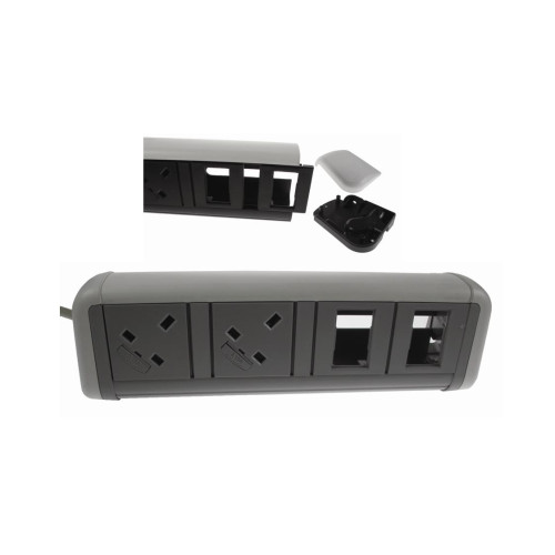 CMW Ltd Desk Cable Management | 2 Power 4 Data White / Grey Desktop Unit