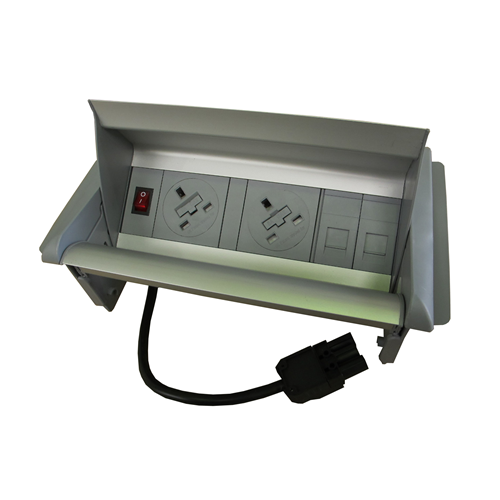CMW Ltd | Algar Aero-Flip In Desk Unit 2 x UK Socket Power - 2 x Cat6 Coupler Data Silver