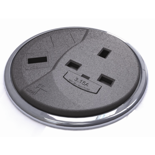 CMW Ltd Desk Cable Management | Black Desktop Porthole 1 x Power, 1 x Data