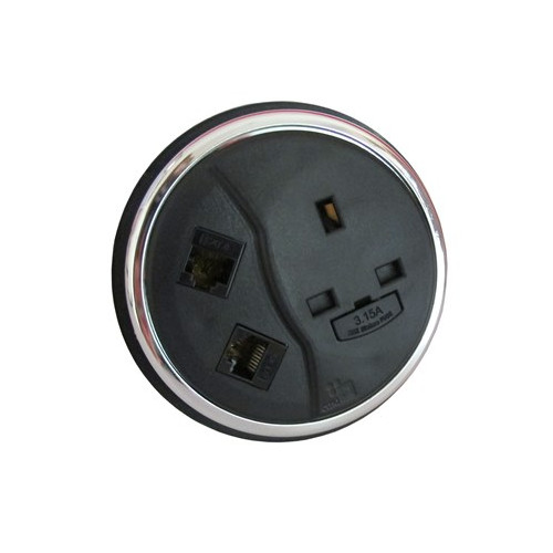 CMW Ltd | CMD Porthole In Desk Module 1 x 13A UK Power - 2 x Cat6 Data Module 80mm Black