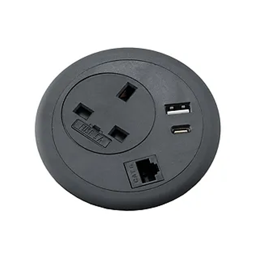 Black Combo Unit 1 x Power, 1 x Cat6, 1 x USB A & C