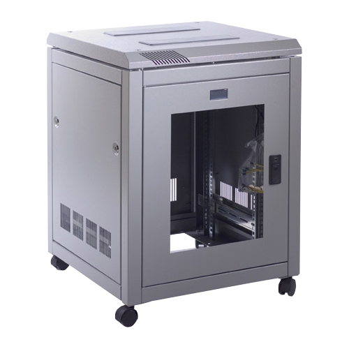 Prism CAB1266-GS-GY | Prism 12U 600mm x 600mm PI Data Cabinet In Goose Grey with Glass Front & Steel Rear Door 