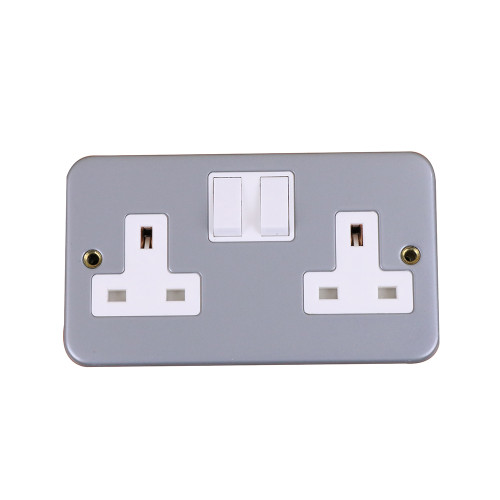 Double Gang Twin 13amp DP Switched Socket Metal Grey