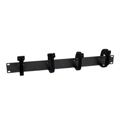 1U 4 Way Hook & Loop (200mm x 13mm) Cable Management Bar Black