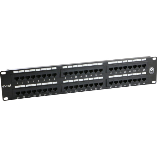 CMW Ltd, Structured Cabling Copper Patch Panel | Excel Cat6 48 Port 2U Patch Panel Black