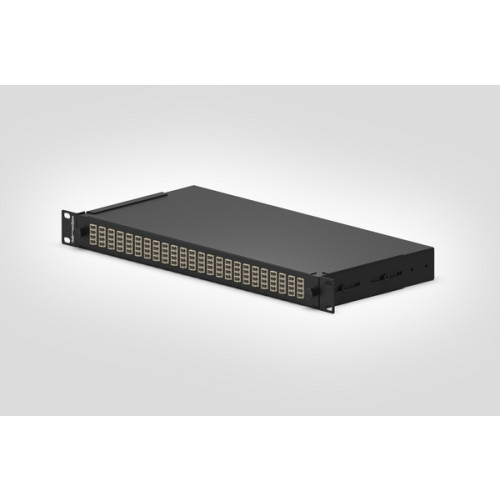 HellermannTyton FBPDBKL-LCMMQD-24VF1 LC Quad 96 port 24 position sliding patch panel loaded with 24 LC quad multimode adaptors