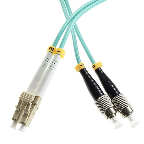2m FC to LC Duplex OM3 Multimode Aqua Fibre Optic Patch Cable with 2mm Jacket