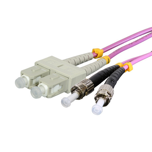 10m ST to ST Duplex OM4 Multimode Erika Violet Fibre Optic Patch Cable with 2mm Jacket