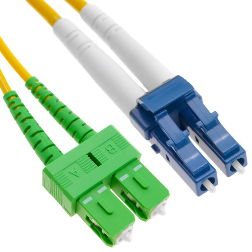 1m LC to SC APC Duplex OS2 Singlemode Yellow Fibre Optic Patch Cable with 2mm Jacket