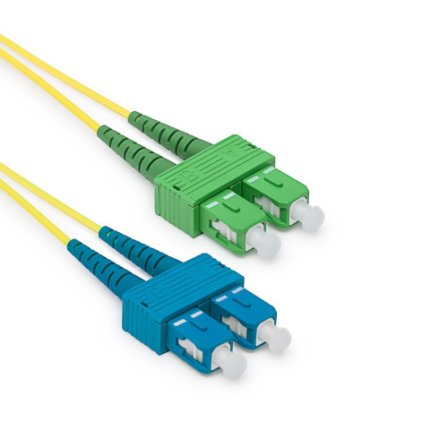 1m SC to SC APC Duplex OS2 Singlemode Yellow Fibre Optic Patch Cable with 2mm Jacket
